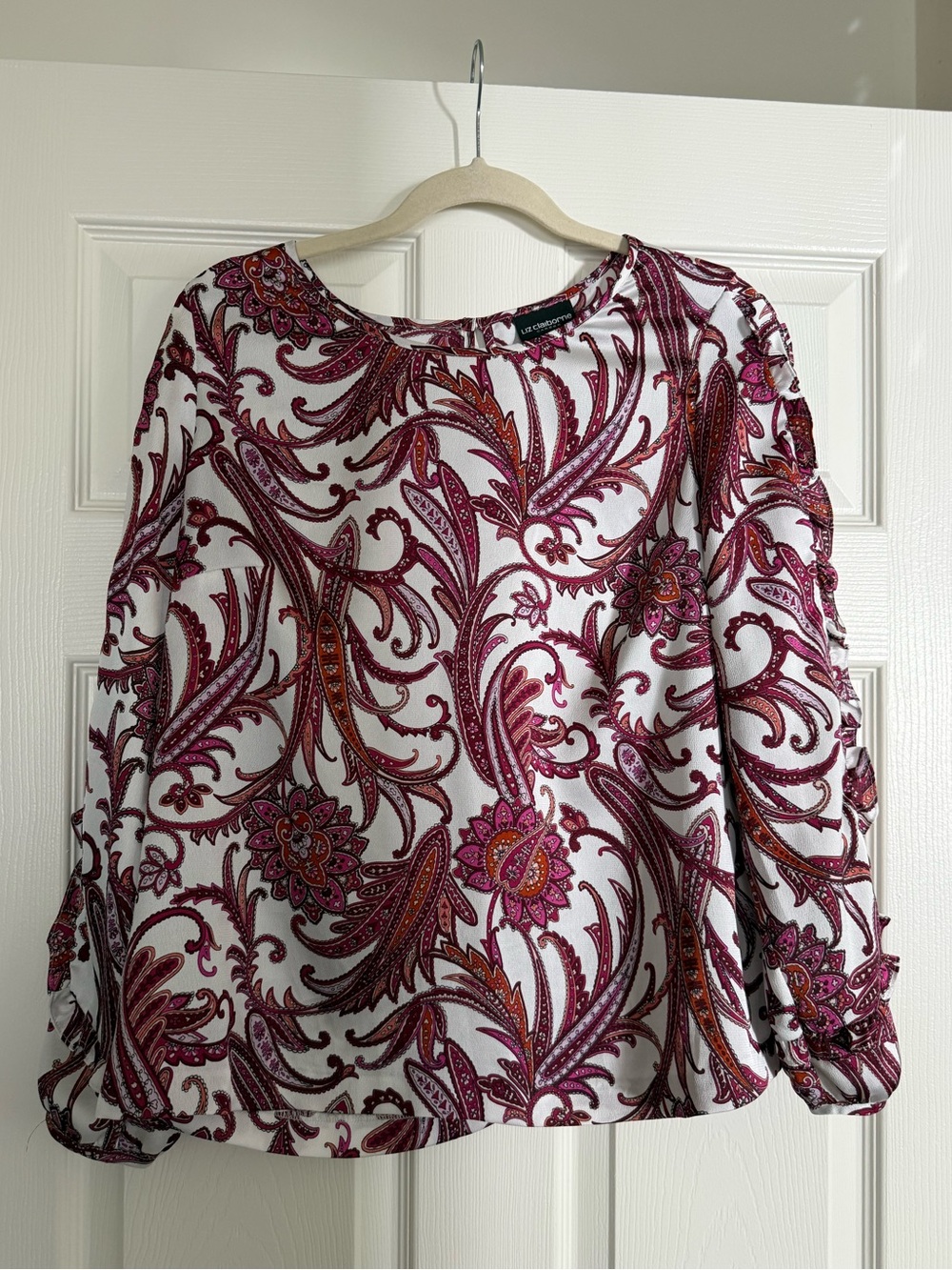 Liz Claiborne White Blouse with Pink Paisley Print